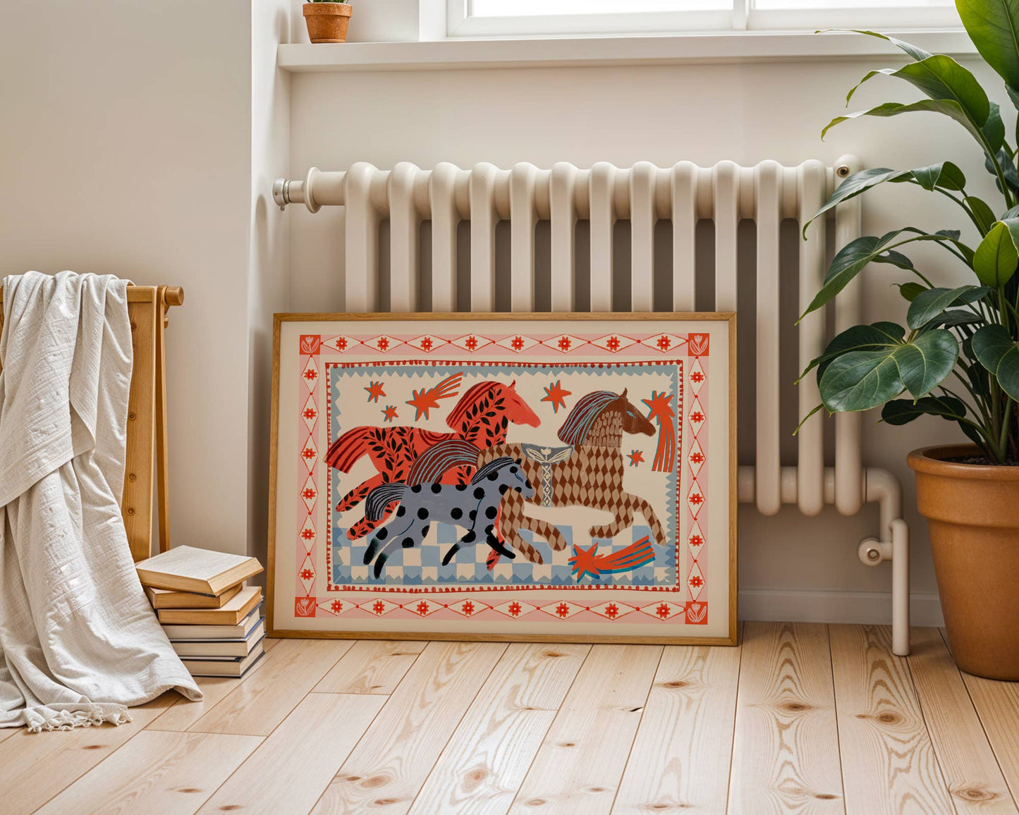 Rennende paarden in folkstijl poster