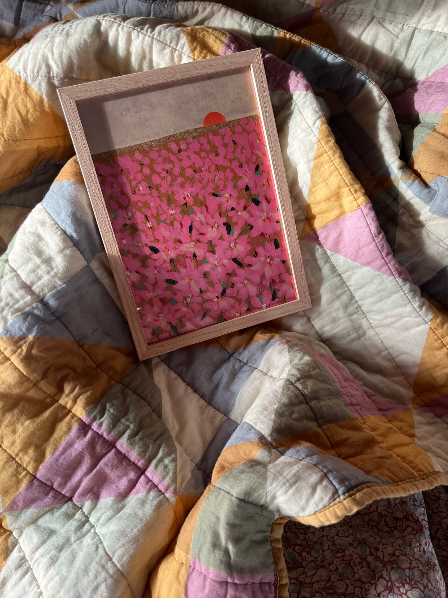 Flower Landscape met eiken lijst - Joëlle Wehkamp