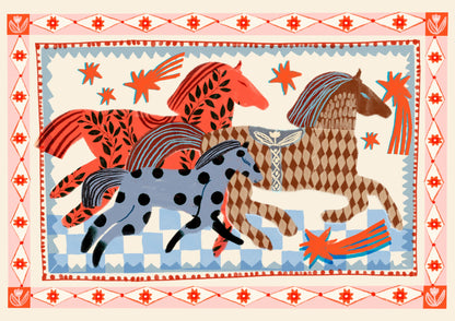 Rennende paarden in folkstijl poster