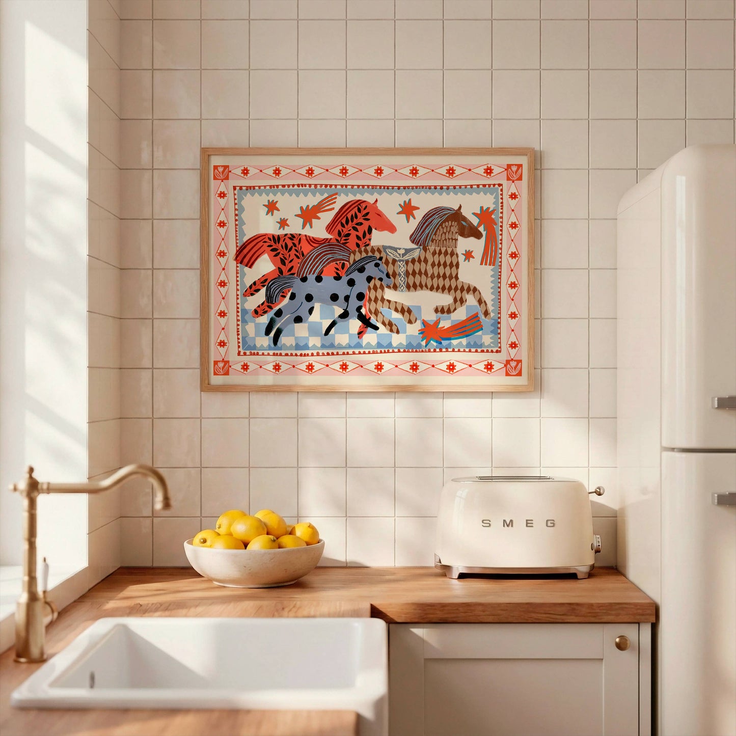 Rennende paarden in folkstijl poster