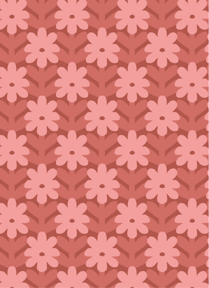 Detail van de rode en roze bloemetjes van het Atelier Chien behang