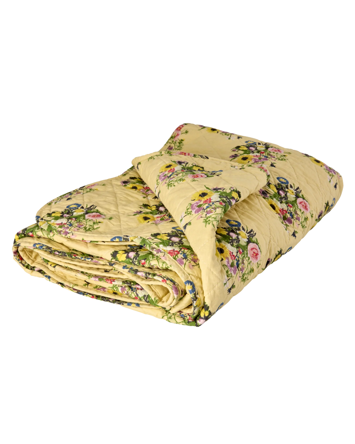 Rice gewatteerde katoenen plaid Retro Bouquet crème met bloemenprint