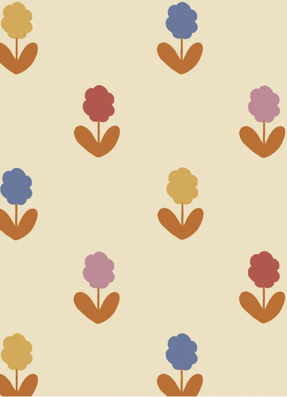 Atelier Chien Bloemen gekleurd beige vliesbehang met bloemetjes patroon kinderkamer