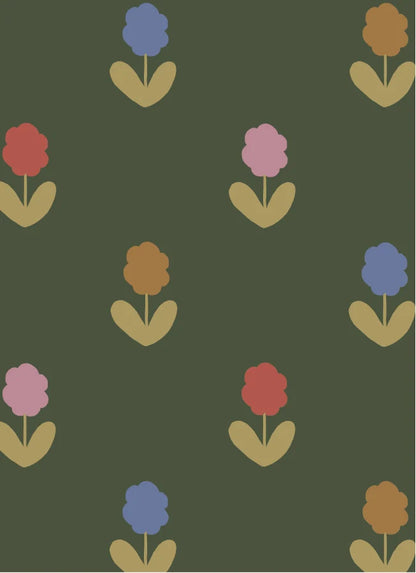 Atelier Chien Bloemen gekleurd groen vliesbehang met bloemetjes patroon kinderkamer