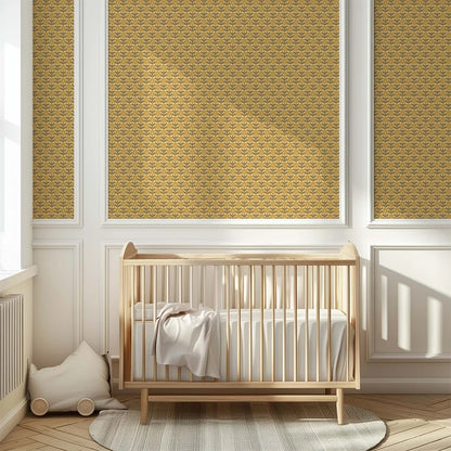 Atelier Chien geel vintage bloemenbehang op een vrolijke kinderkamer