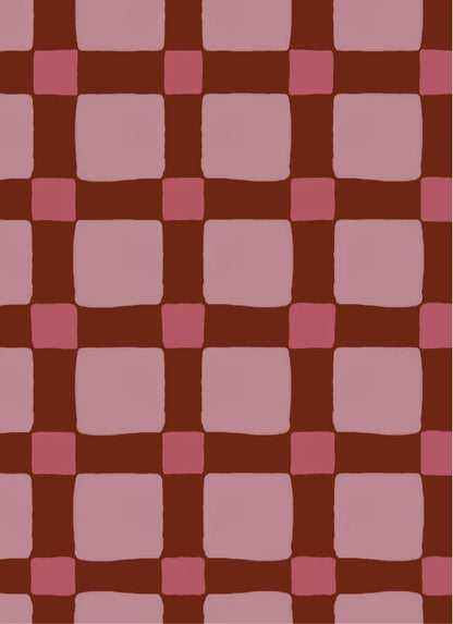 Atelier Chien Geblokt quilt bordeauxrood vliesbehang met handgetekend blokpatroon