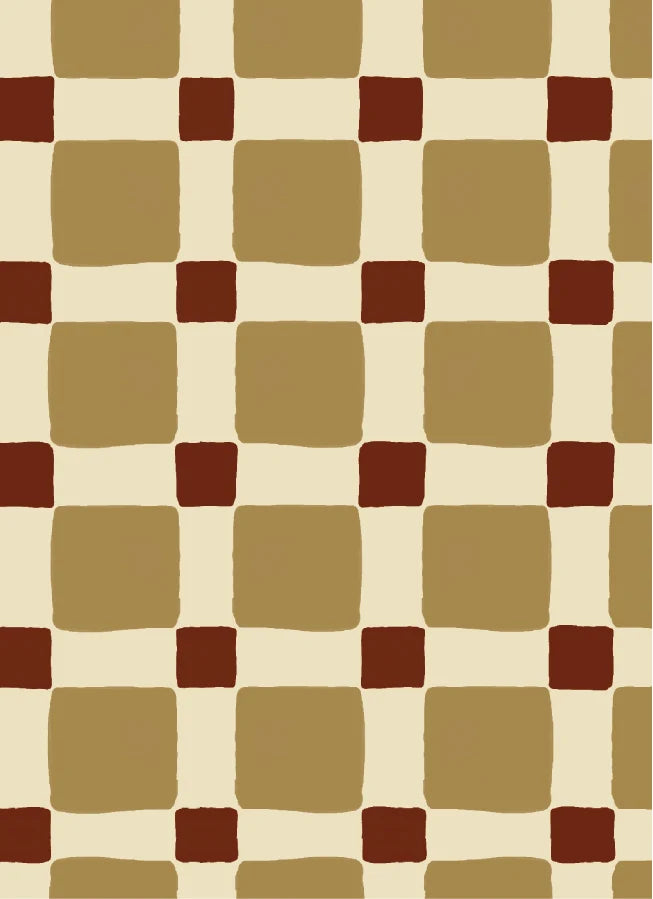 Atelier Chien Geblokt quilt olijfgroen vliesbehang met handgetekend blokpatroon