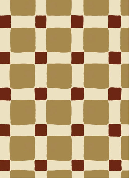 Atelier Chien Geblokt quilt olijfgroen vliesbehang met handgetekend blokpatroon