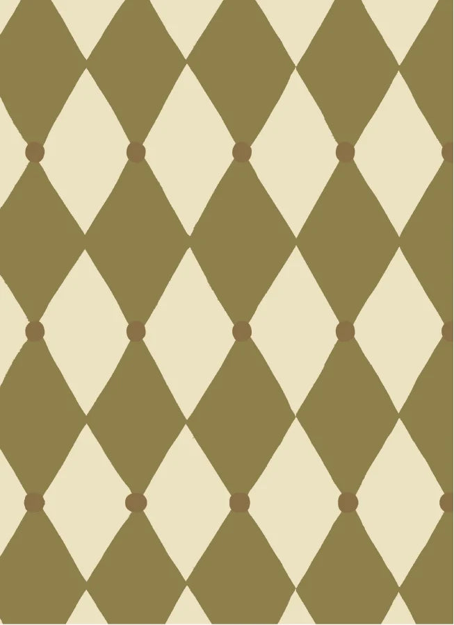 Atelier Chien Harlekijn olijfgroen vliesbehang ruitenpatroon kinderkamer