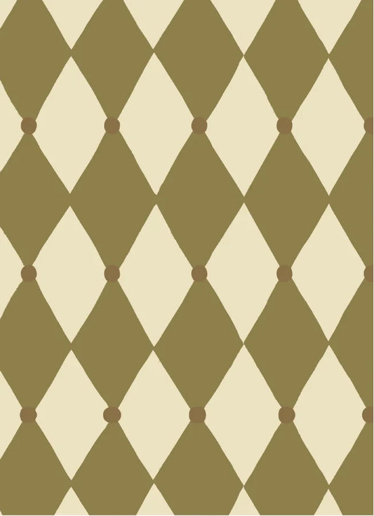 Atelier Chien Harlekijn olijfgroen vliesbehang ruitenpatroon kinderkamer