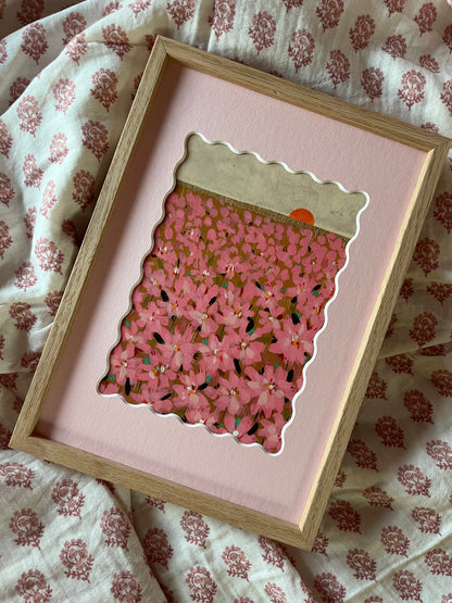 Flower Landscape met eiken lijst / passe partout - Joëlle Wehkamp