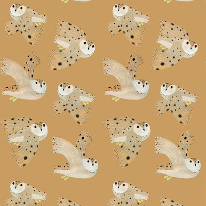 Behangstaal Meet me at the Wall - Owl - Dusty Yellow - Aniek Bartels