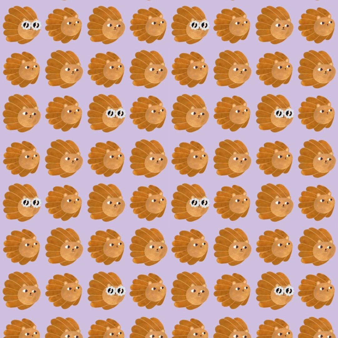 Behangstaal Meet me at the Wall - Lion head - Lilac - Aniek Bartels