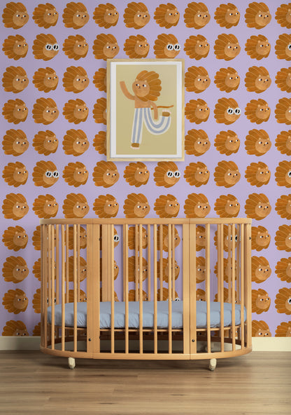 Behangstaal Meet me at the Wall - Lion head - Lilac - Aniek Bartels