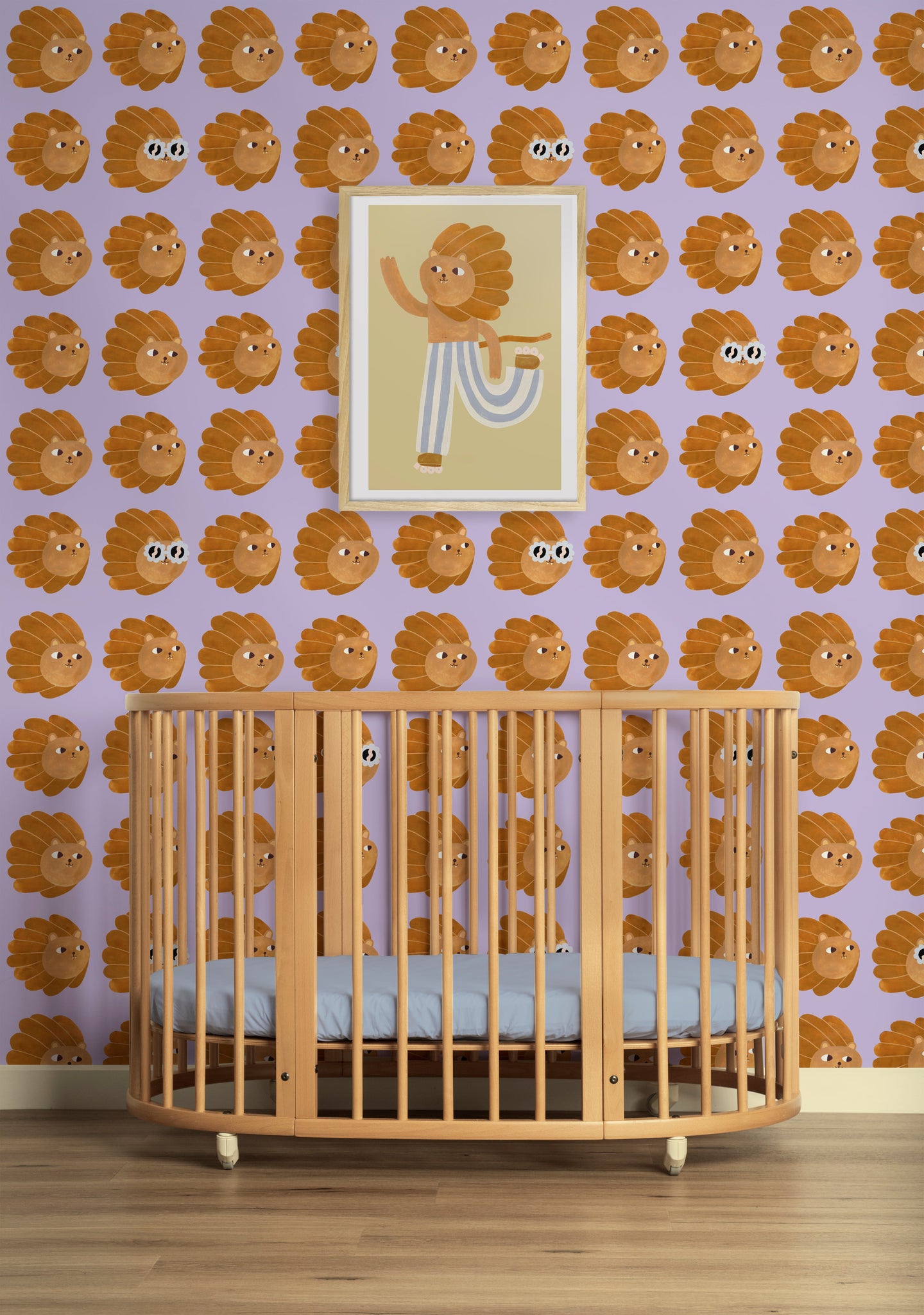 Kinderbehang Meet me at the Wall - Lion head - Lilac - Aniek Bartels