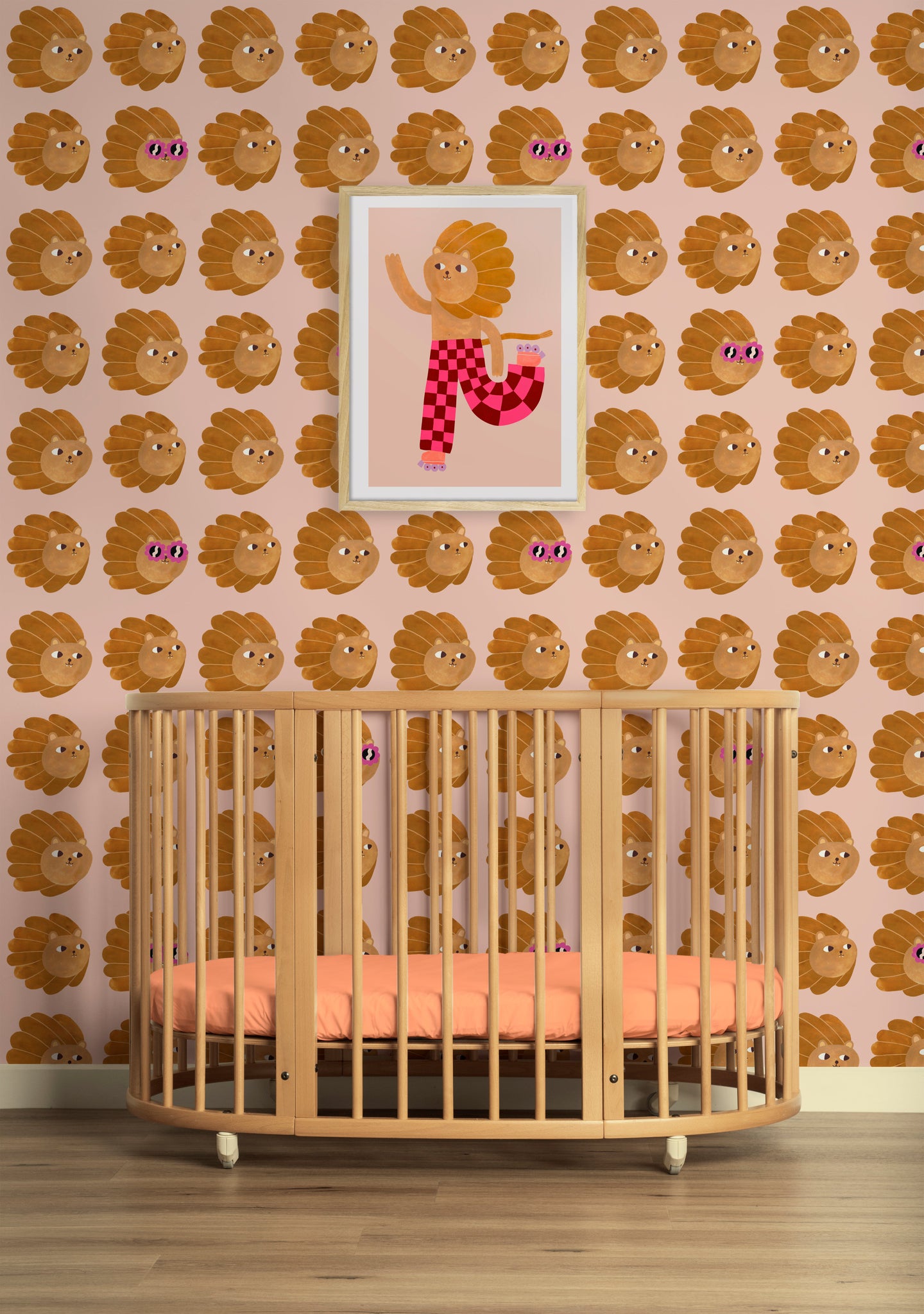 Kinderbehang Meet me at the Wall - Lion head - Pale Pink - Aniek Bartels