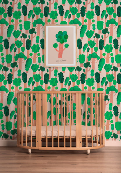 Behangstaal Meet me at the Wall - Trees - Pale pink - Aniek Bartels