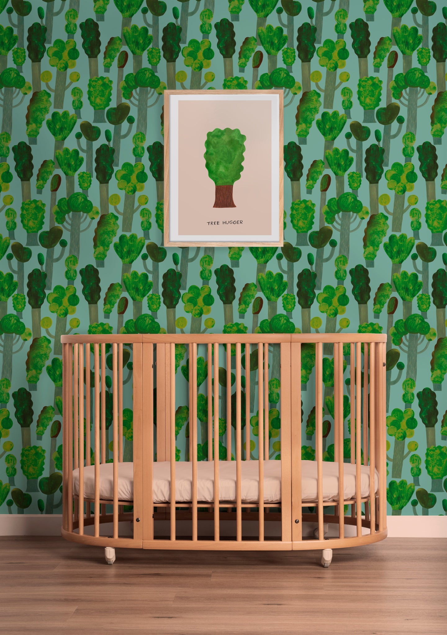 Kinderbehang Meet me at the Wall - Trees - Sky Blue - Aniek Bartels