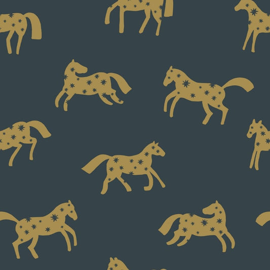 Behangstaal Meet me at the Wall - Magic Horses - Night Blue - Joëlle Wehkamp