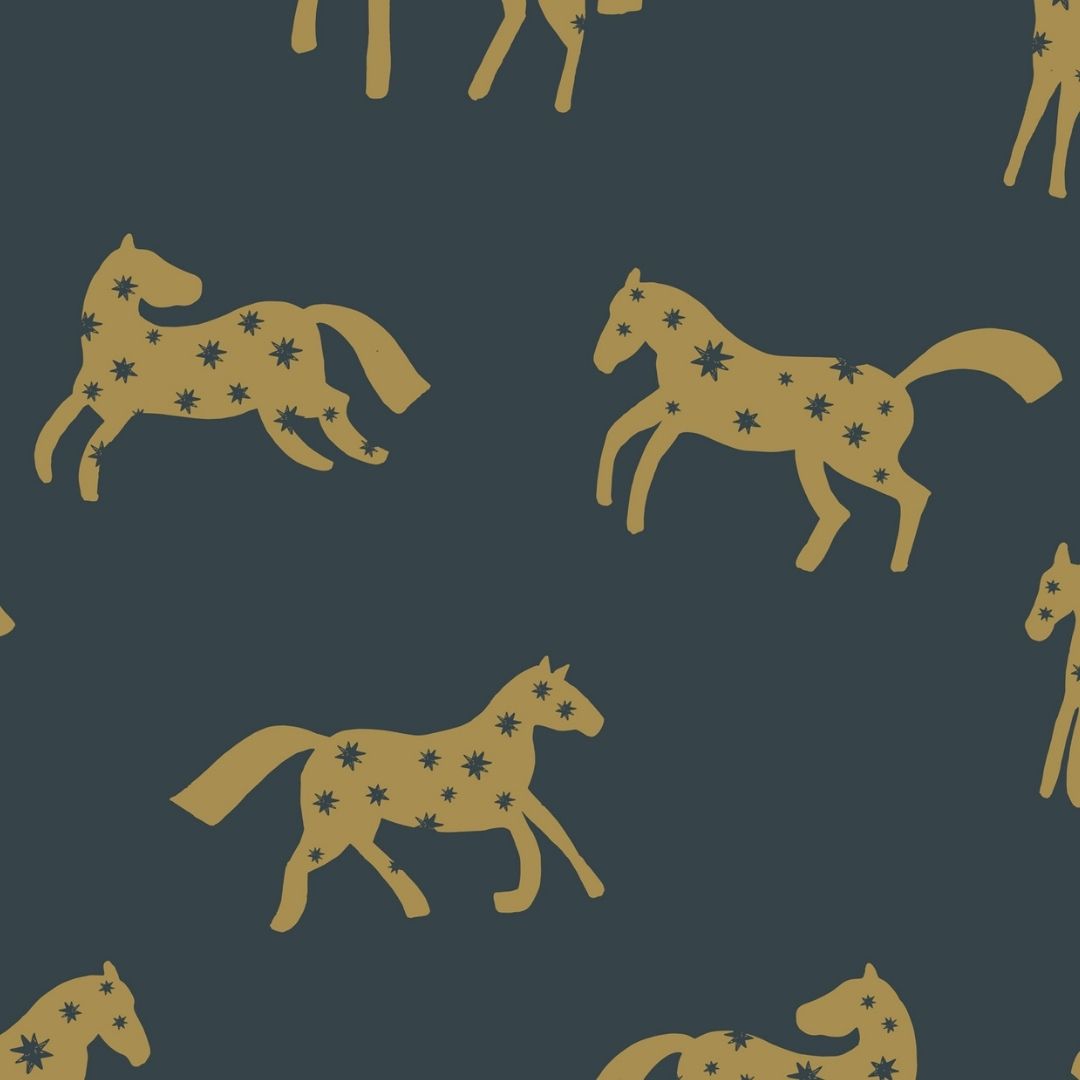 Behangstaal Meet me at the Wall - Magic Horses - Night Blue - Joëlle Wehkamp