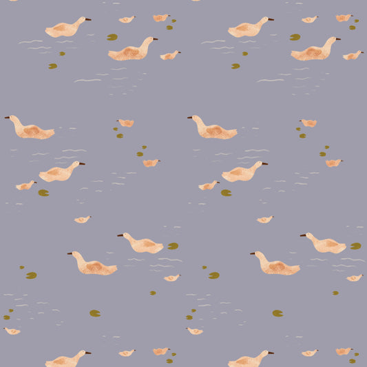 Behangstaal Meet Me at the Wall -  Ducks Smokey Periwinkle - Lotte Dirks