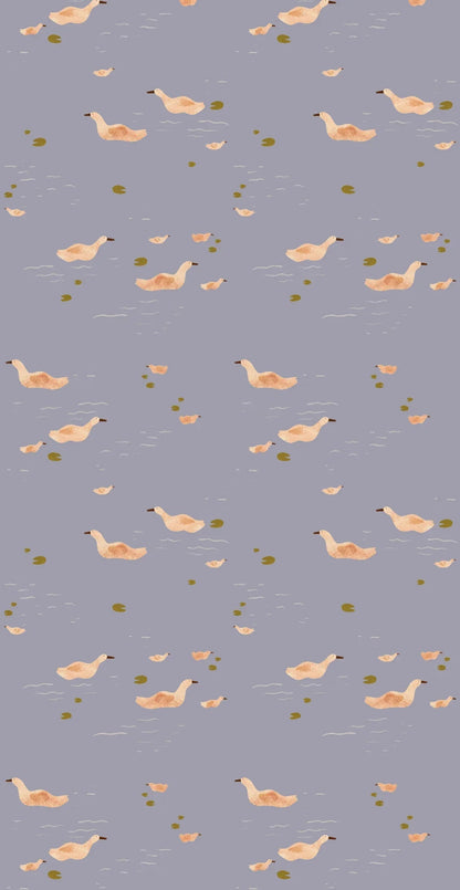 Behangstaal Meet Me at the Wall -  Ducks Smokey Periwinkle - Lotte Dirks