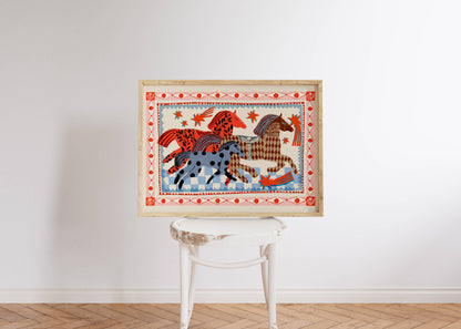 Rennende paarden in folkstijl poster
