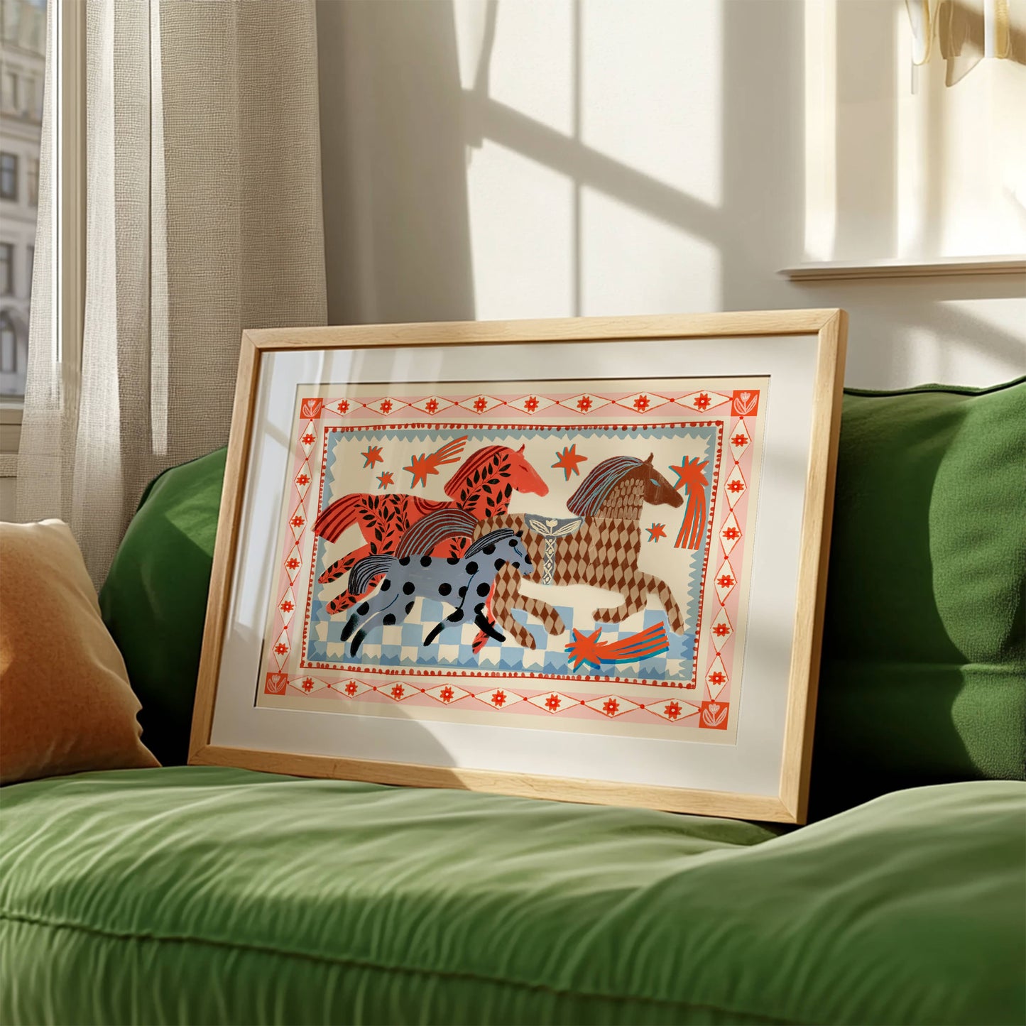 Rennende paarden in folkstijl poster